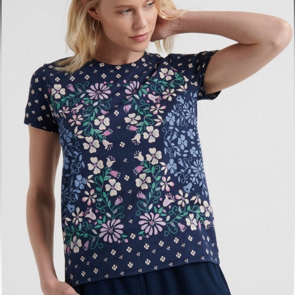 Lucky Brand Cotton Floral Scarf Print Short Sleeve T-Shirt Size XS